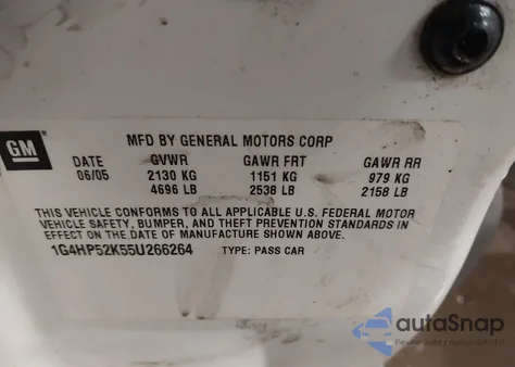 2005 Buick Lesabre Custom from USA, damaged, VIN 1G4HP52K55U266264